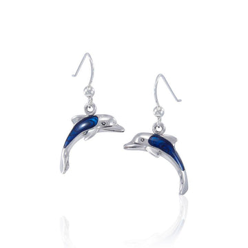 Silver Dolphin and Synthetic Paua Shell Earrings JE152 - Jewelry